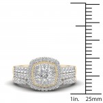 Gold 1ct TDW Diamond Cluster Halo Bridal Set - Handcrafted By Name My Rings™