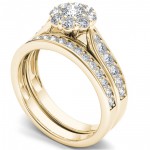 Gold 1ct TDW Diamond Double Halo Bridal Ring Set - Handcrafted By Name My Rings™