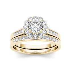 Gold 1ct TDW Diamond Scallop Halo Engagement Ring - Handcrafted By Name My Rings™