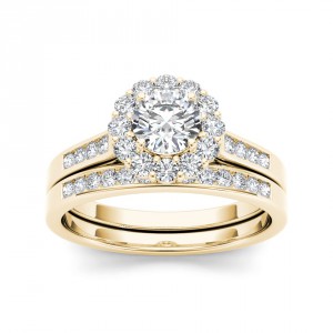 Gold 1ct TDW Diamond Scallop Halo Engagement Ring - Handcrafted By Name My Rings™