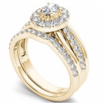 Gold 1ct TDW Oval Shape Diamond Halo Bridal Set - Handcrafted By Name My Rings™