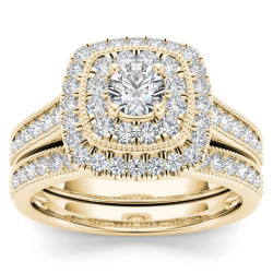 Gold 3/4ct TDW Diamond Double Halo Bridal Ring Set - Handcrafted By Name My Rings™