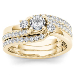 Gold 3/4ct TDW Diamond Solitaire Bridal Ring Set - Handcrafted By Name My Rings™