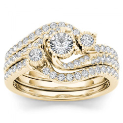 Gold 3/4ct TDW Diamond Solitaire Bridal Ring Set - Handcrafted By Name My Rings™