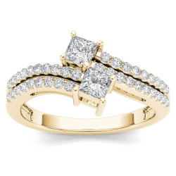 Gold 3/4ct TDW Two-Stone Diamond Engagement Ring - Handcrafted By Name My Rings™