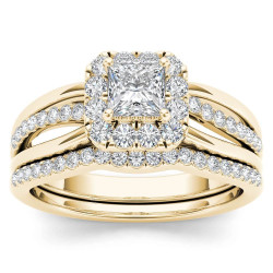 Gold 5/8ct TDW Princess-Cut Diamond Frame Bridal Set - Handcrafted By Name My Rings™