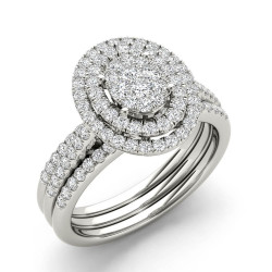 3/4ct TDW Cluster Halo Bridal Set - Handcrafted By Name My Rings™