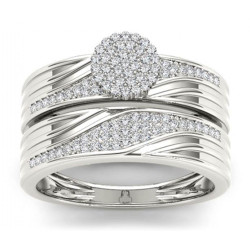 S925 Sterling Silver 1/3 ct TDW Diamond Cluster Engagement Ring Set - Handcrafted By Name My Rings™