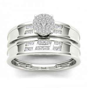 S925 Sterling Silver 1/3 ct TDW Diamond Cluster Engagement Ring Set - Handcrafted By Name My Rings™