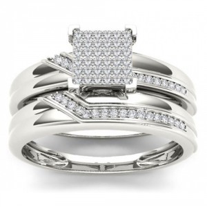 S925 Sterling Silver 1/5 ct TDW Diamond Cluster Engagement Ring Set - Handcrafted By Name My Rings™