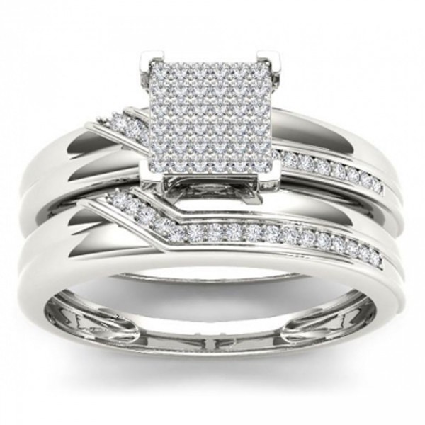 S925 Sterling Silver 1/5 ct TDW Diamond Cluster Engagement Ring Set - Handcrafted By Name My Rings™