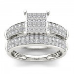 S925 Sterling Silver 3/4 ct TDW Diamond Cluster Engagement Ring Set - Handcrafted By Name My Rings™