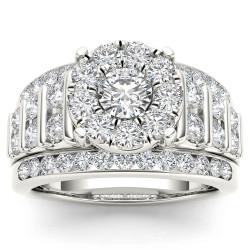 De Cour Gold 2ct TDW Pave Diamond Halo Engagement Ring - Handcrafted By Name My Rings™