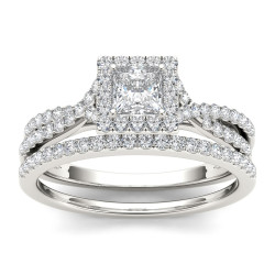 White Gold 1ct TDW Diamond Princess-cut Engagement Ring Set - Handcrafted By Name My Rings™