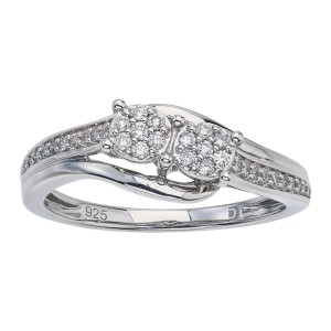 Diamond Two-stone Promise Ring in Sterling Silver - Handcrafted By Name My Rings™