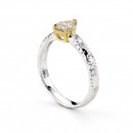 Diamonds for a Cure Two-tone Gold 4/5ct TDW Pear-cut Yellow Diamond Hammered Ring - Handcrafted By Name My Rings™