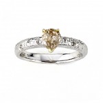 Diamonds for a Cure Two-tone Gold 4/5ct TDW Pear-cut Yellow Diamond Hammered Ring - Handcrafted By Name My Rings™