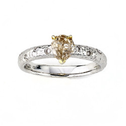 Diamonds for a Cure Two-tone Gold 4/5ct TDW Pear-cut Yellow Diamond Hammered Ring - Handcrafted By Name My Rings™