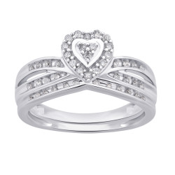 White Gold 1/4ct TDW White Diamond Heart Shape Bridal Set - Handcrafted By Name My Rings™