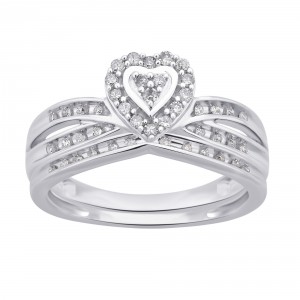 White Gold 1/4ct TDW White Diamond Heart Shape Bridal Set - Handcrafted By Name My Rings™