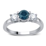 White Gold 1 3/4ct TDW Blue and White Diamond 3-stone Ring - Handcrafted By Name My Rings™
