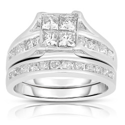 White Gold 2ct TDW Diamond Composite Bridal Set - Handcrafted By Name My Rings™