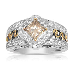 Two-tone Gold 2ct TDW Champagne and White Diamond Ring - Handcrafted By Name My Rings™