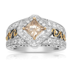 Two-tone Gold 2ct TDW Champagne and White Diamond Ring - Handcrafted By Name My Rings™