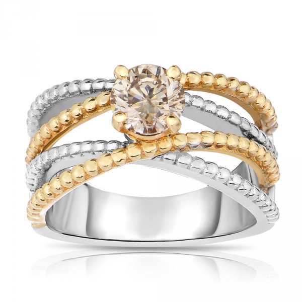 Two-tone Gold 7/8ct TDW Champagne Solitaire Diamond Ring - Handcrafted By Name My Rings™