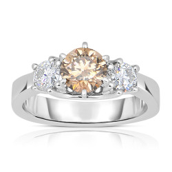 White Gold 1 2/5ct TDW Champagne and White Diamond 3 Stone Ring - Handcrafted By Name My Rings™