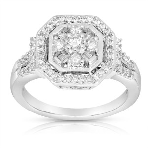 White Gold 1/2ct TDW Round and Baguette Multi Stone Diamond Ring - Handcrafted By Name My Rings™