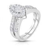 White Gold 1ct TDW Marquise-cut Halo Bridal Set - Handcrafted By Name My Rings™