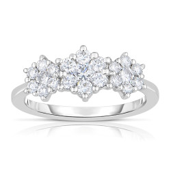 White Gold 1ct TDW Triple Flower Diamond Ring - Handcrafted By Name My Rings™