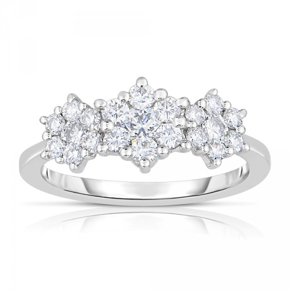 White Gold 1ct TDW Triple Flower Diamond Ring - Handcrafted By Name My Rings™