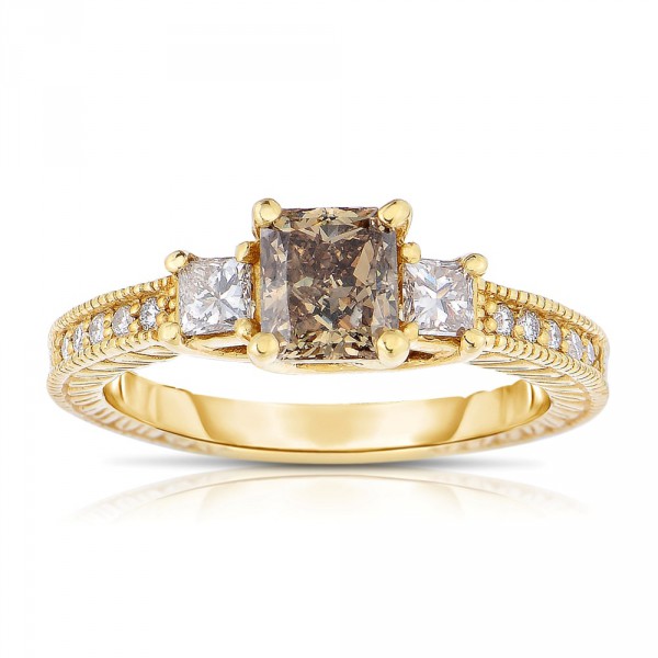 Gold 1 1/2ct TDW Cognac and White Diamond Ring - Handcrafted By Name My Rings™