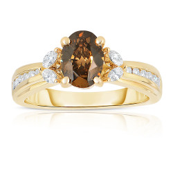 Gold 1 2/3ct TDW Oval Natural Cognac Diamond Ring - Handcrafted By Name My Rings™