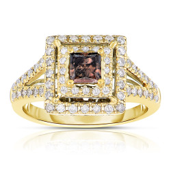 Gold 1ct TDW Cognac Double Halo Diamond Ring - Handcrafted By Name My Rings™
