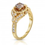 Gold 1ct TDW Vintage-inspired Natural Champagne Diamond Ring - Handcrafted By Name My Rings™