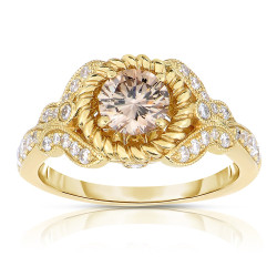 Gold 1ct TDW Vintage-inspired Natural Champagne Diamond Ring - Handcrafted By Name My Rings™