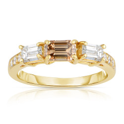 Gold 1 1/3ct TDW Cognac and White 3-stone Diamond Ring - Handcrafted By Name My Rings™