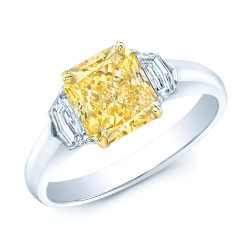 Estie G Gold and Platinum 2 5/8ct TDW Radiant GIA-Certified Fancy Yellow Diamond Ring - Handcrafted By Name My Rings™