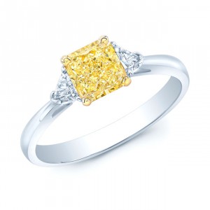 Estie G Platinum and Gold 1ct TDW GIA-certified Radiant Fancy Yellow Diamond Ring - Handcrafted By Name My Rings™