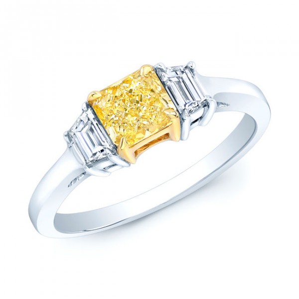Estie G Platinum and Gold 7/8ct TDW GIA-certified Fancy Yellow Radiant-cut Diamond Ring - Handcrafted By Name My Rings™