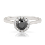 Fabulous 1.18Ct Round Brilliant Cut Black Diamond With Diamond Engagement Ring - Handcrafted By Name My Rings™