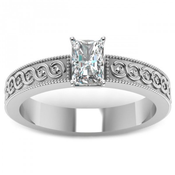 White Gold 1/2ct. TDW Radiant-cut Diamond Solitaire Milgrain Outline Engagement Ring - Handcrafted By Name My Rings™
