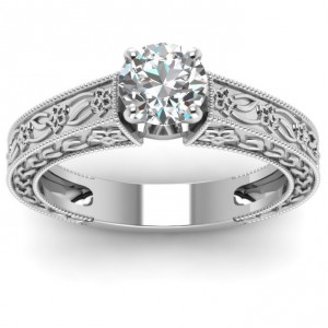 White Gold 1/2ct. TDW Round-cut Diamond Solitaire Heirloom Style Engagement Ring - Handcrafted By Name My Rings™
