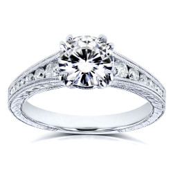 Kobelli White Gold 1 1/4ct TCW Forever One Colorless Moissanite with Diamond Milgrain Channel Band Engagement Ring - Handcrafted By Name My Rings™