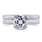 Kobelli White Gold 1 3/4ct Cushion Brilliant Moissanite and Diamond Accent Antique Cathedral Bridal Rings Set - Handcrafted By Name My Rings™
