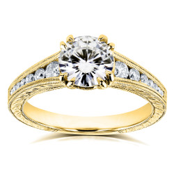 Kobelli Gold 1 1/4ct TCW Near Colorless Moissanite with Diamond Milgrain Channel Band Engagement Ring - Handcrafted By Name My Rings™