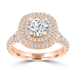 La Vita Vital Rose/ White Gold 1 4/5ct TDW Double Halo Diamond Engagement Ring - Handcrafted By Name My Rings™
